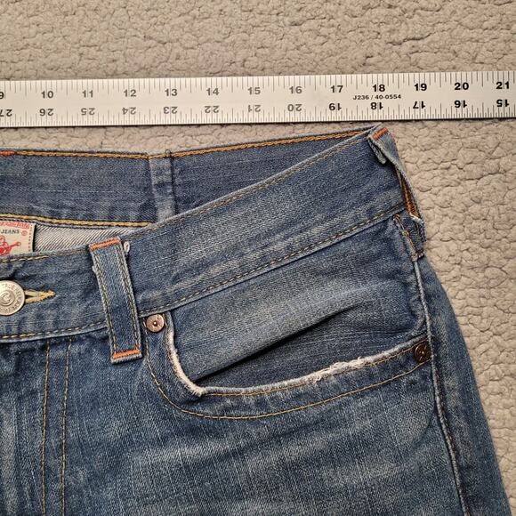 True Religion Ricky Jeans 36x32 Blue Denim Straight Leg Relaxed Whiskers Y2K - Picture 11 of 13